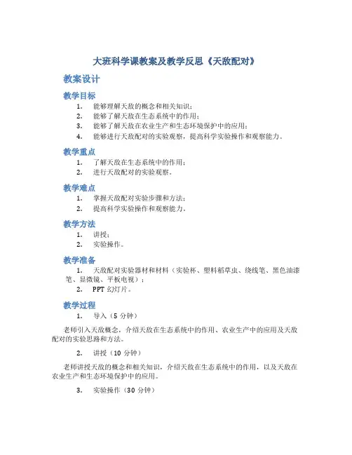 大班科学课教案及教学反思《天敌配对》