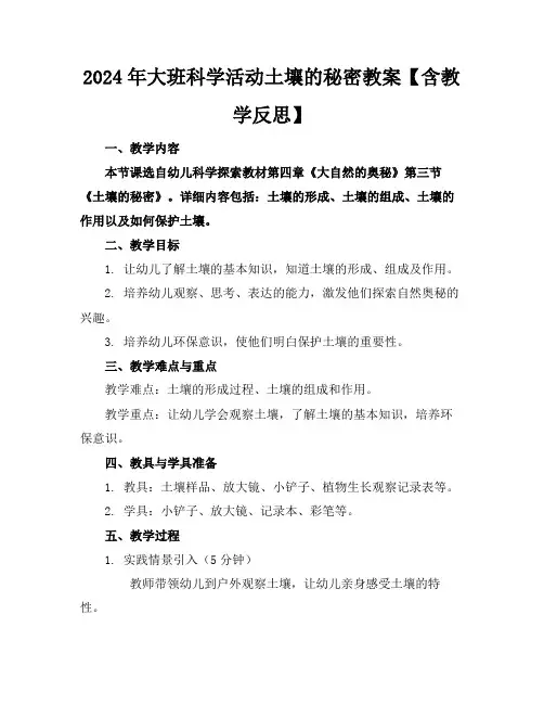 2024年大班科学活动土壤的秘密教案【含教学反思】