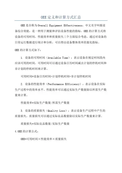 OEE定义和计算方式汇总