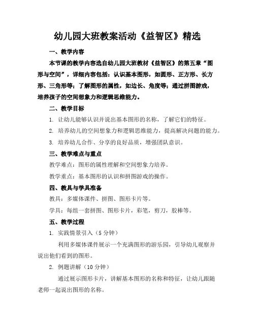 幼儿园大班教案活动《益智区》精选