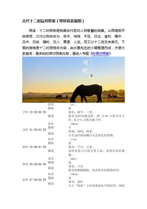 古代十二时辰对照表（带拼音及属相）