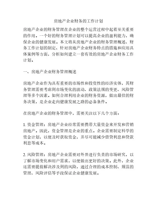 房地产企业财务的工作计划