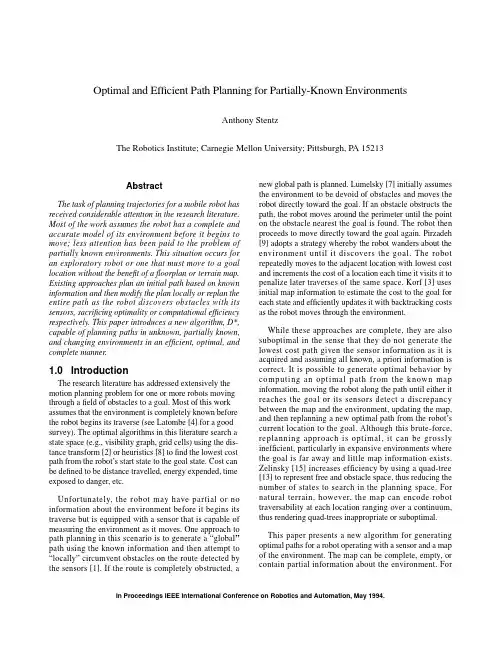 Optimal and efficient path planning for partially known environments