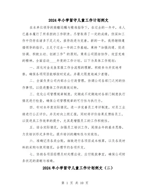 2024年小学留守儿童工作计划例文（五篇）