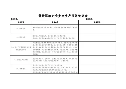 道路货物运输企业安全生产日常检查表