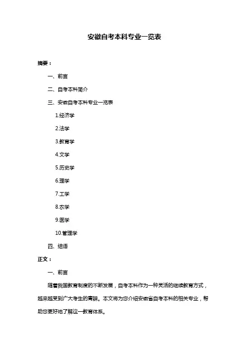 安徽自考本科专业一览表