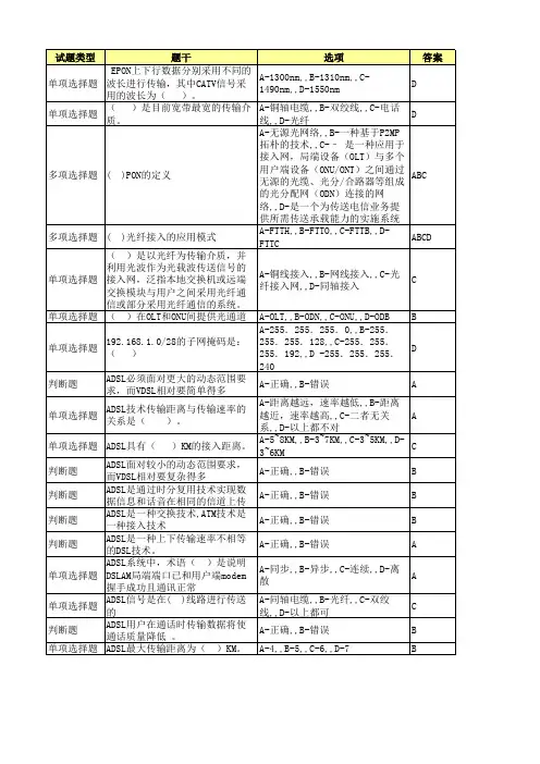 FTTH装维类试题(一级)