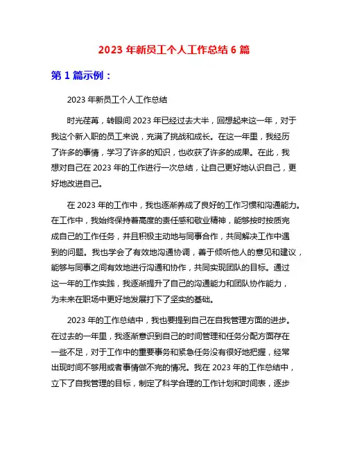 2023年新员工个人工作总结6篇