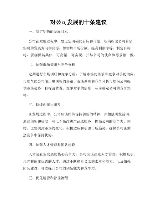 对公司发展的十条建议