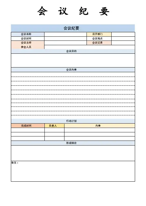 0141会议纪要表格模板5篇