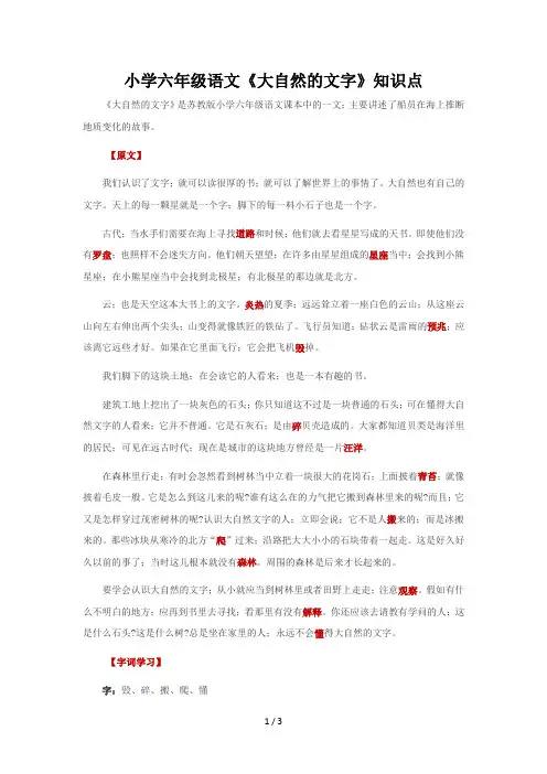 小学六年级语文《大自然的文字》知识点