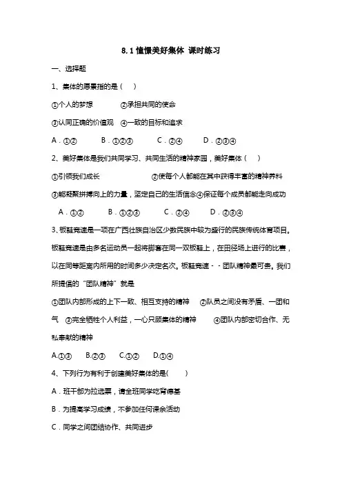 人教版道德与法治七年级下册 8.1 憧憬美好集体 课时练习