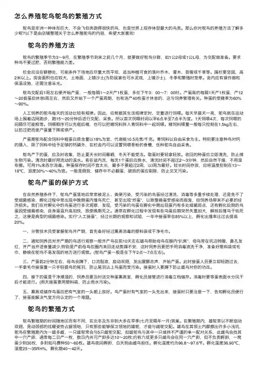 怎么养殖鸵鸟鸵鸟的繁殖方式