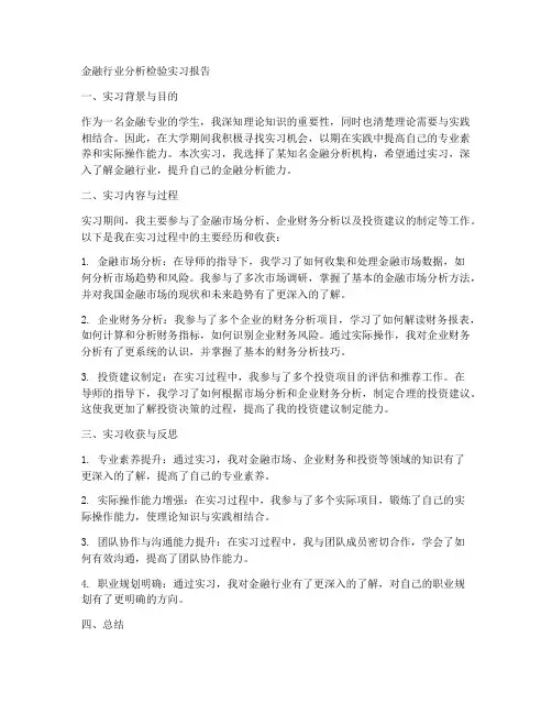 金融行业分析检验实习报告