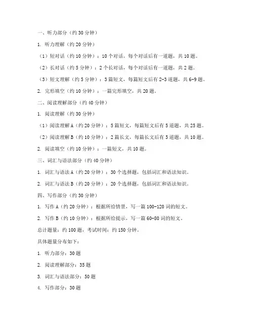 中考英语试卷的题量