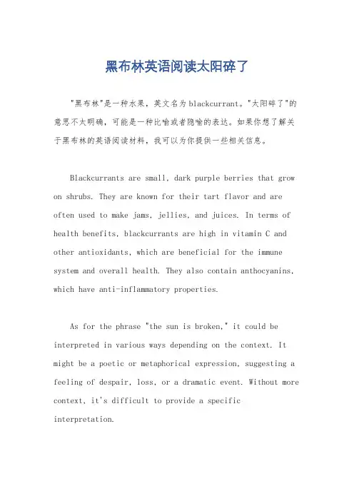 黑布林英语阅读太阳碎了