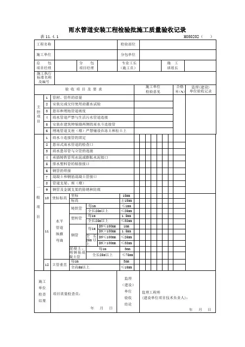 雨水管道安装工程检验批施工质量验收记录