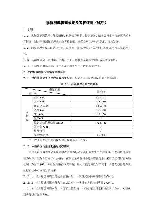 能源消耗管理规定及考核细则