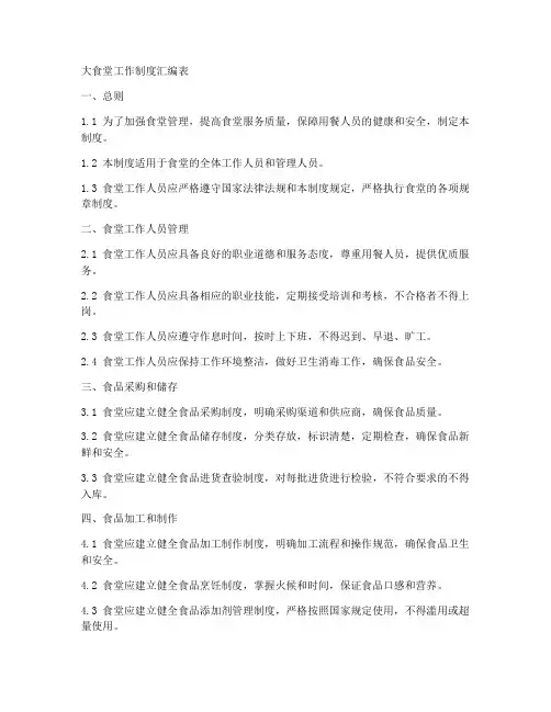 大食堂工作制度汇编表
