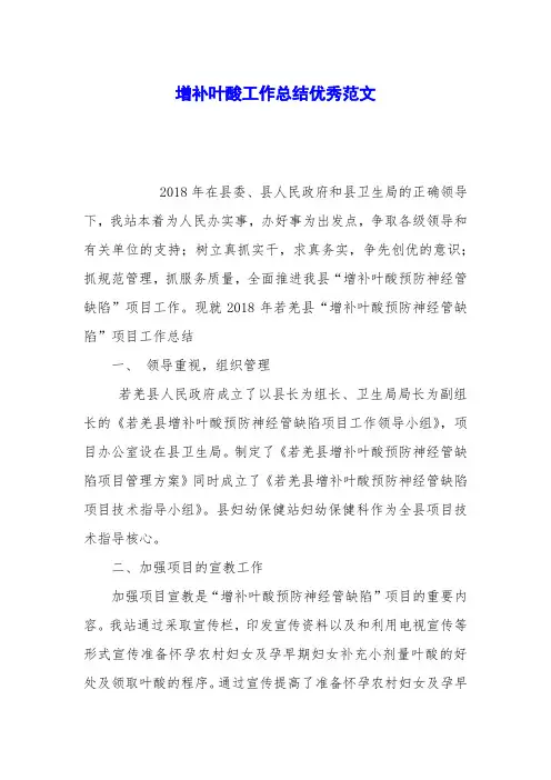 增补叶酸工作总结优秀范文