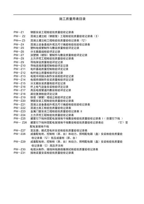 供电局配网工程统一表式(施工质量用表)