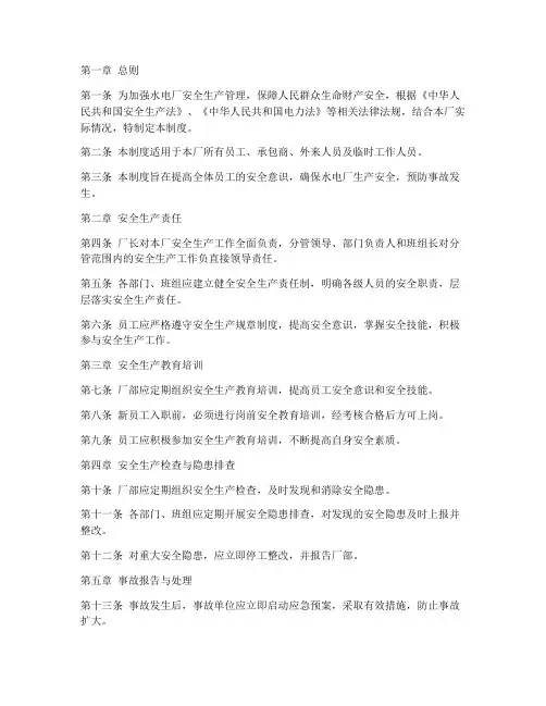 水电厂安全生产管理制度