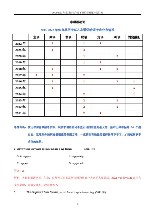 专题01 非谓语动词-2011-2022年全国高校体育单招英语真题分类汇编