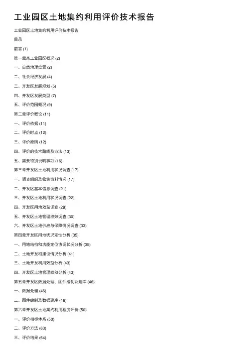 工业园区土地集约利用评价技术报告