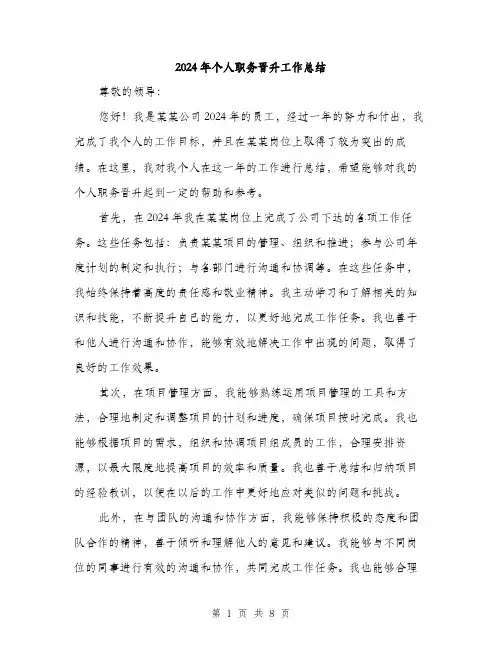 2024年个人职务晋升工作总结(3篇)