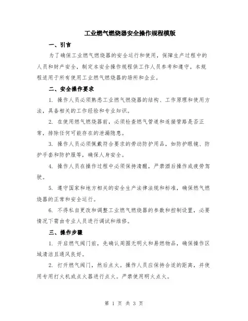 工业燃气燃烧器安全操作规程模版