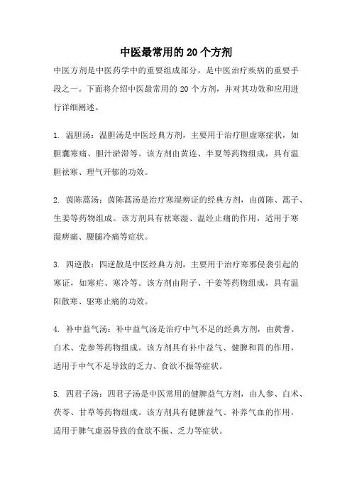 中医最常用的20个方剂