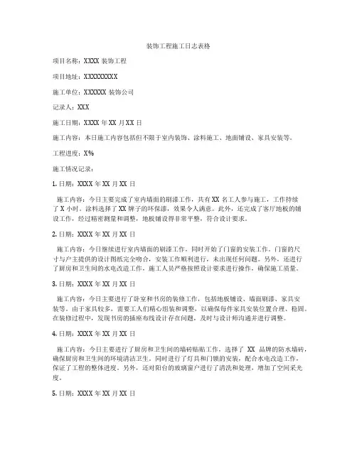 装饰工程施工日志表格