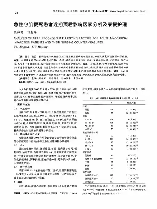 急性心肌梗死患者近期预后影响因素分析及康复护理