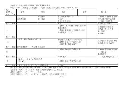 华南理工大学学年度第一学期硕士研究生课程安排