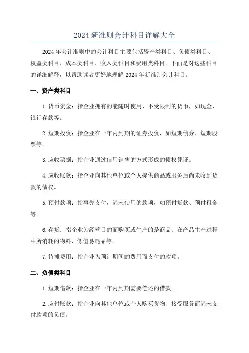 2024新准则会计科目详解大全