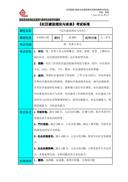 《社区建设理论与实务》考试标准(精)