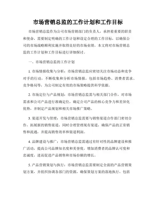 市场营销总监的工作计划和工作目标