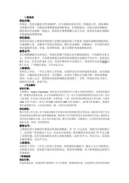 咨询行业工资分类