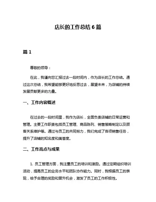 店长的工作总结6篇