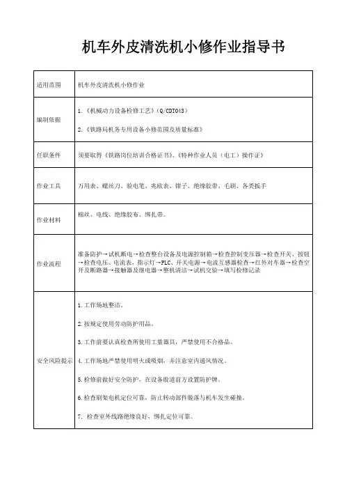 机车外皮清洗机小修作业指导书