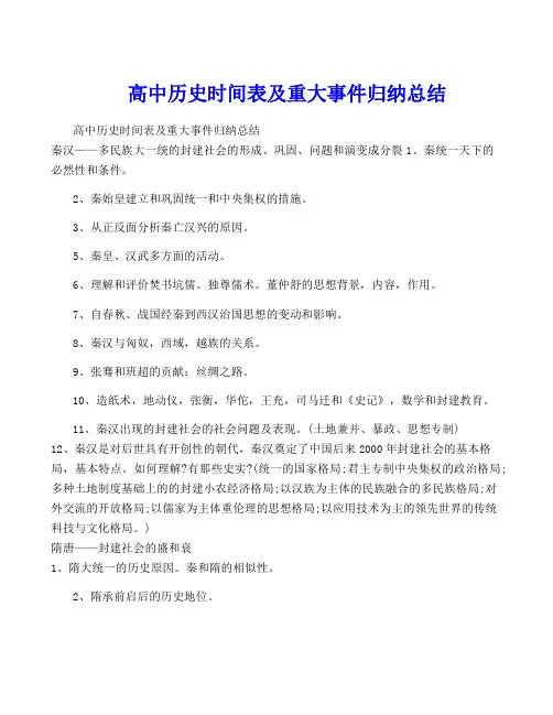 高中历史时间表及重大事件归纳总结