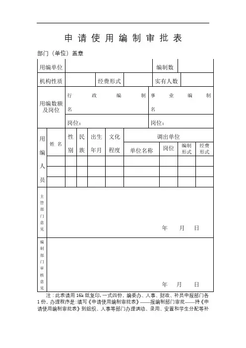 申请使用编制审批表【模板】