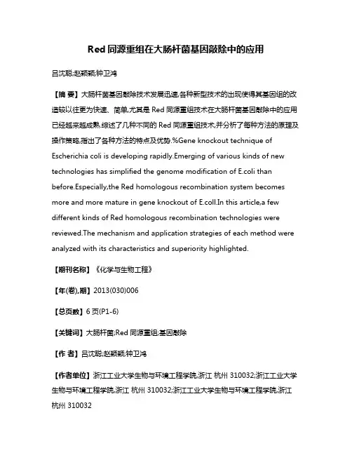 Red同源重组在大肠杆菌基因敲除中的应用