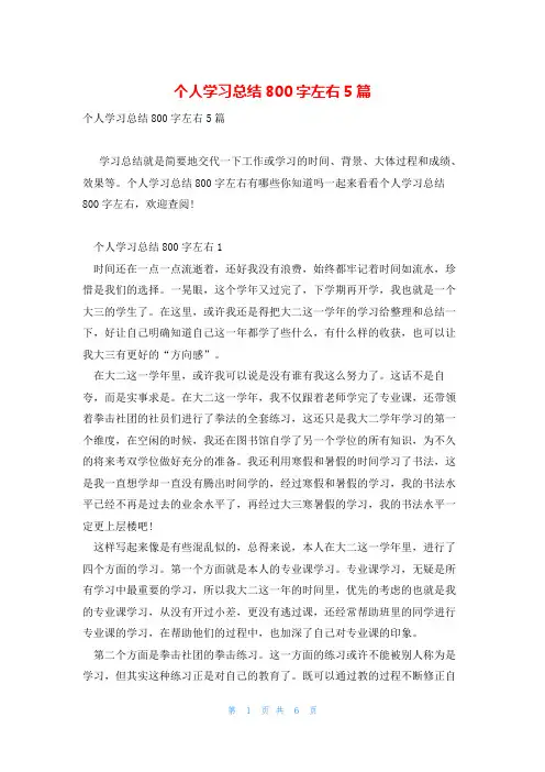 个人学习总结800字左右5篇