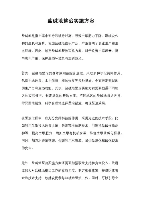 盐碱地整治实施方案