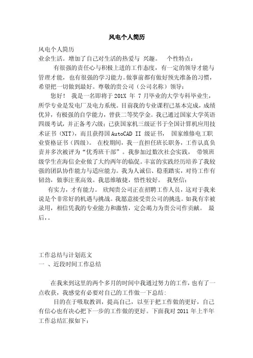 风电个人简历