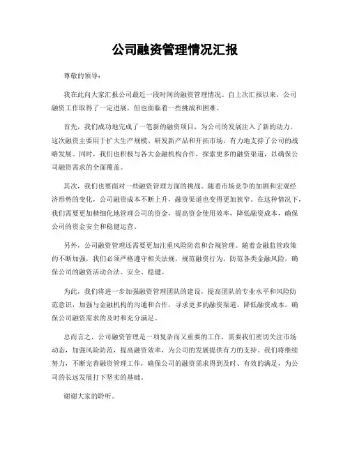 公司融资管理情况汇报