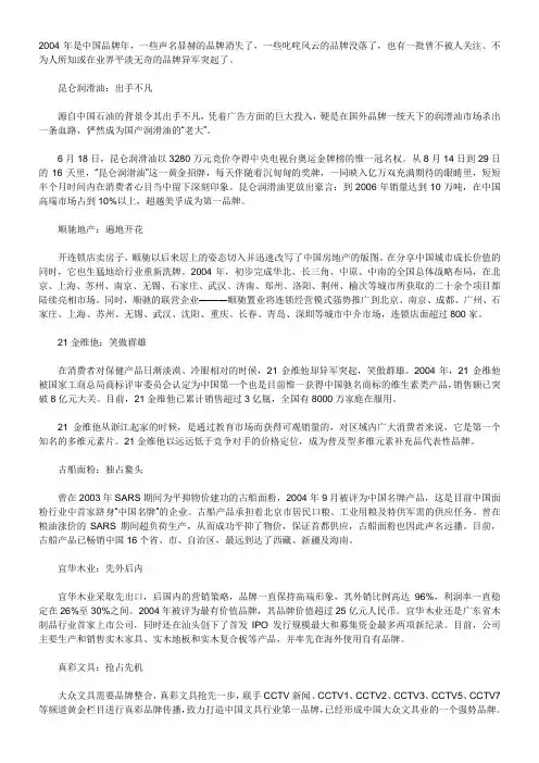 2004年中国十大新锐品牌