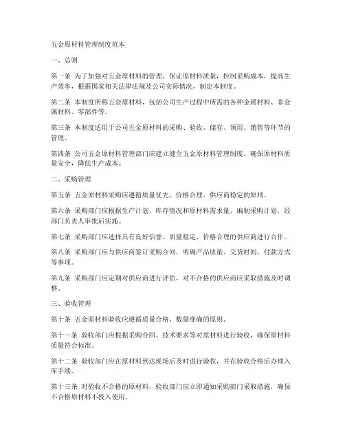 五金原材料管理制度范本