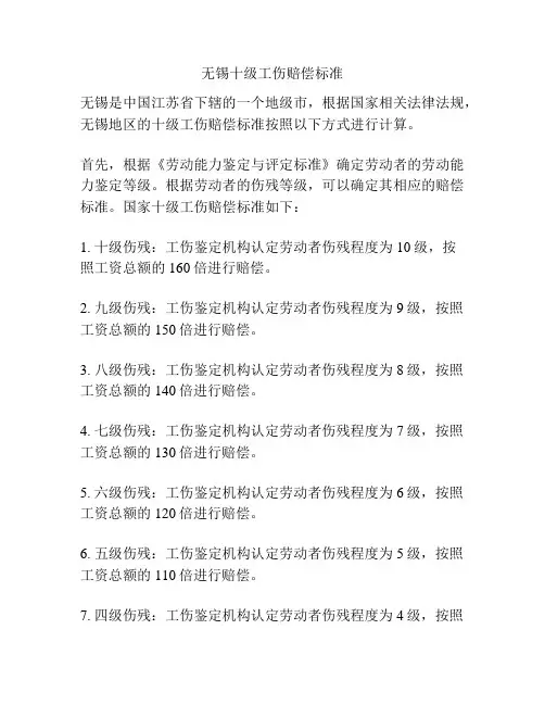 无锡十级工伤赔偿标准